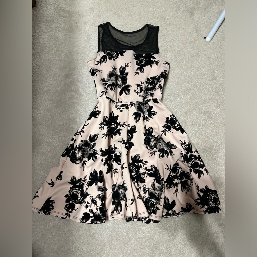 Baby Pink and Black Rosette Mesh Dress